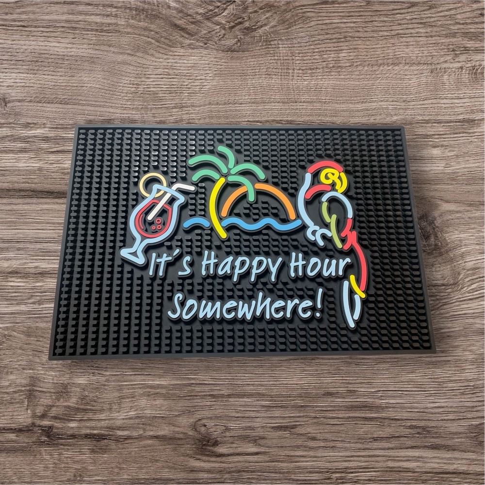 It's Happy Hour Somewhere Tiki Bar Mat 18x12 in